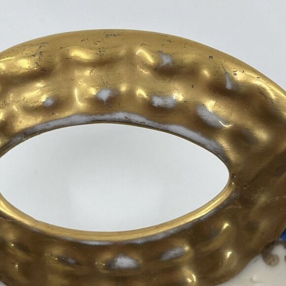 Oscar Schlegelmilch Gold Cobalt Handled Vintage Floral Porcelain Dish Plate - Picture 3 of 11